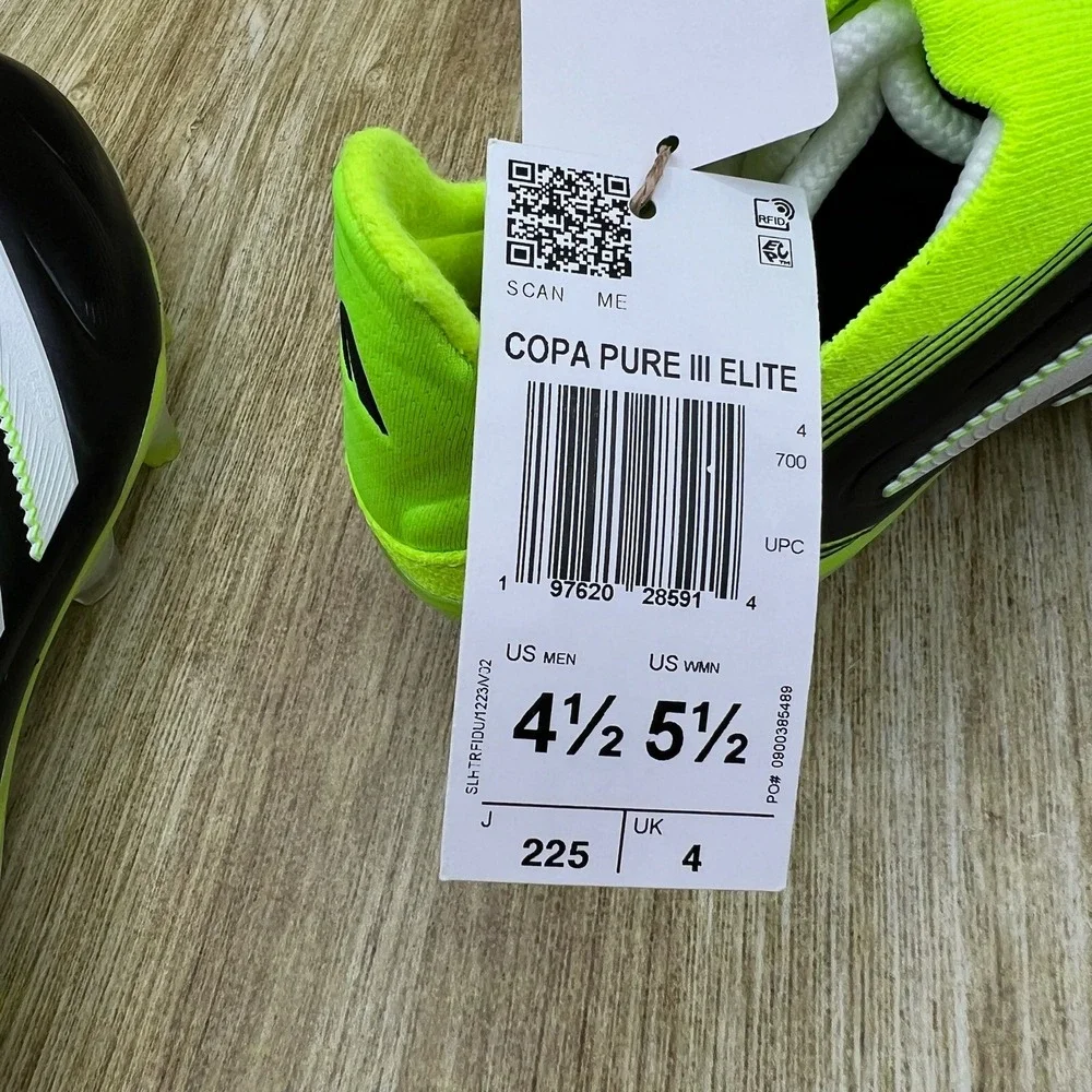 adidas Copa Pure III Elite FG Men's Size 4.5 Yellow Black Soccer Cleats JH6302‎
